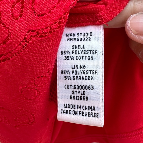 Max Studio Flowy Lace Sleeveless Sheath Lined Red Dress Size Large - Picture 9 of 10